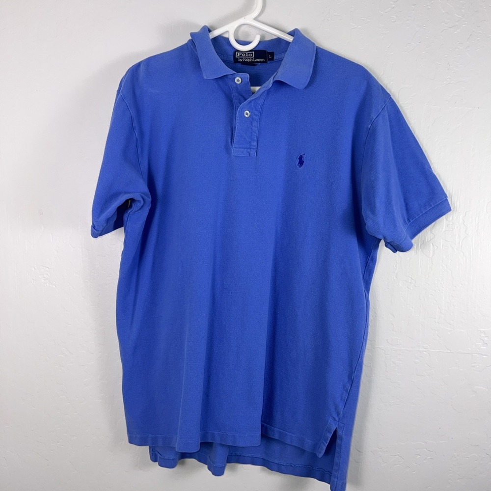Vintage 90s/Y2K Polo by Ralph‎ Lauren Men's Large Blue Short Sleeve Polo Shirt